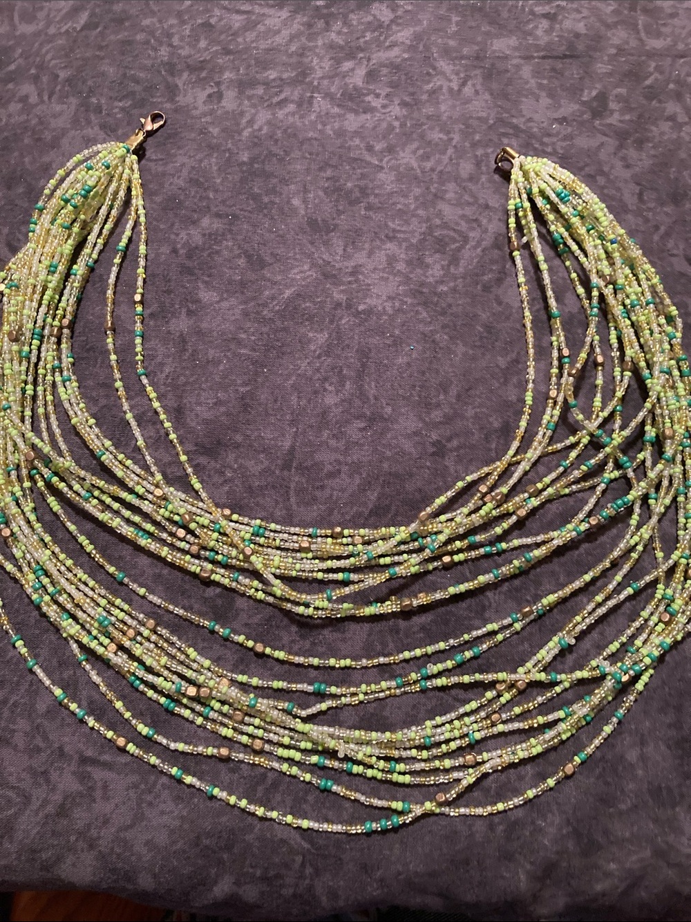 Boho Multi-Strand Green Seed Bead Necklace - Brand